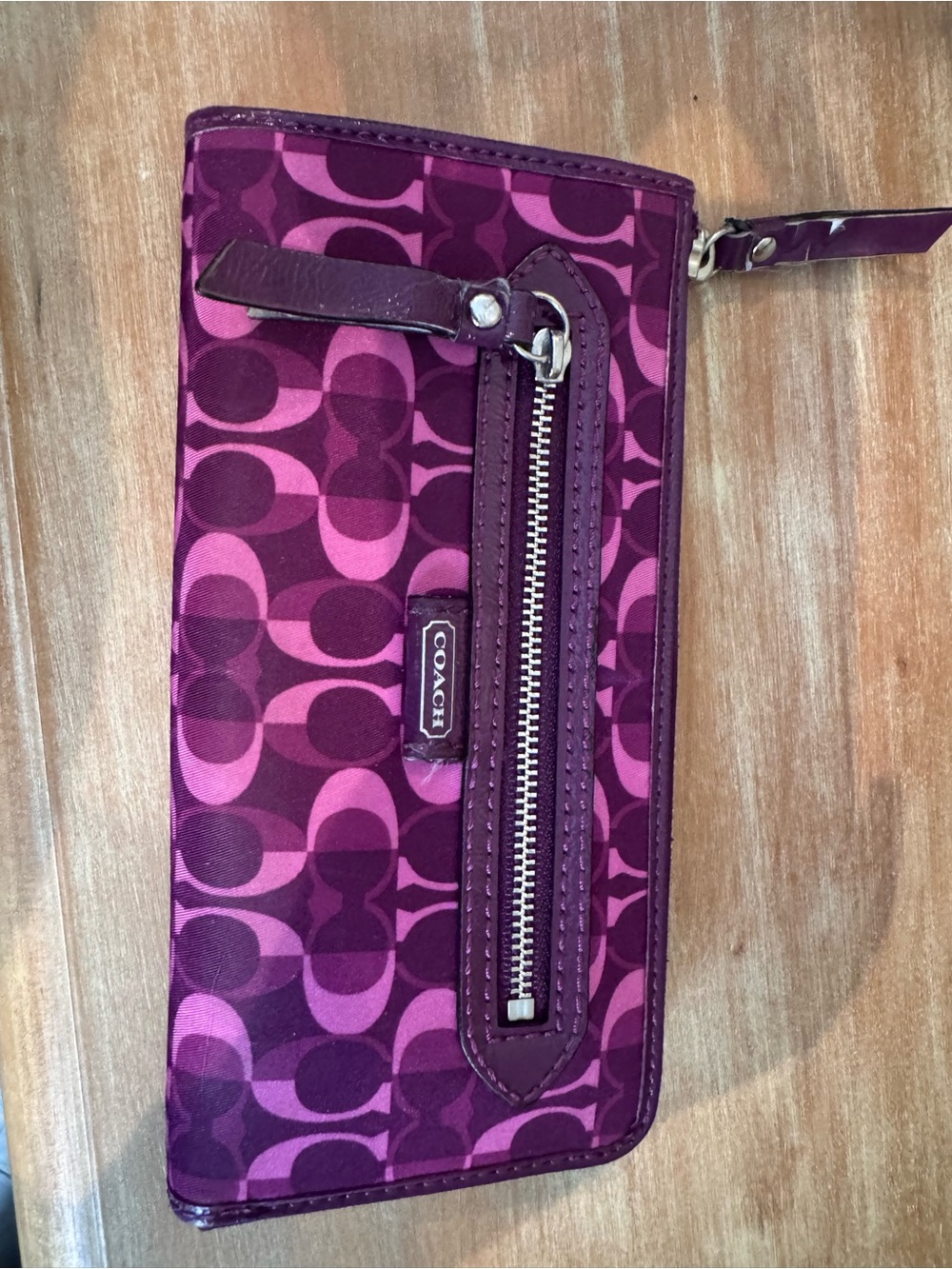 Coach Pink and Plum Signature Zip Wallet